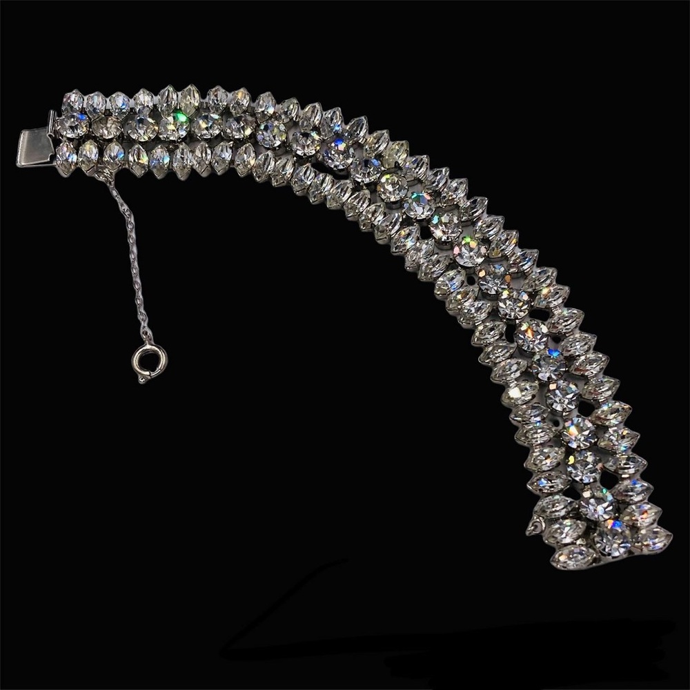 Wide Vintage Rhinestone Bling Bracelet Hollywood Glam - Picture 2 of 6